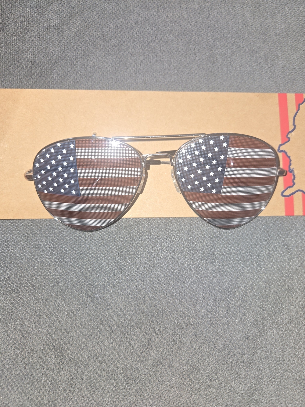 Aviator Sunglasses with American Flag Lenses - Silver Frame